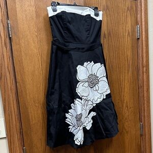 White House Black Market Strapless Black Dress with White Floral Design